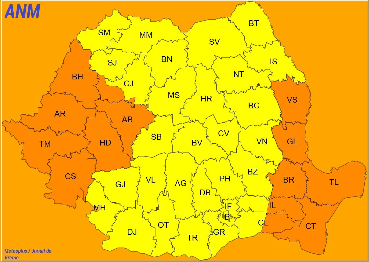 Se anunță cod portocaliu de vijelii și vânt puternic în județul Arad?